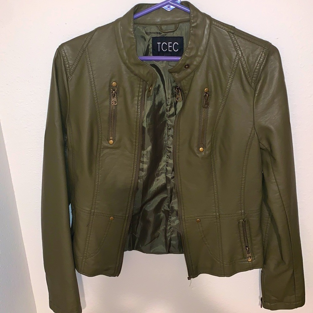 2/$25 — Olive Faux Leather Jacket (M)